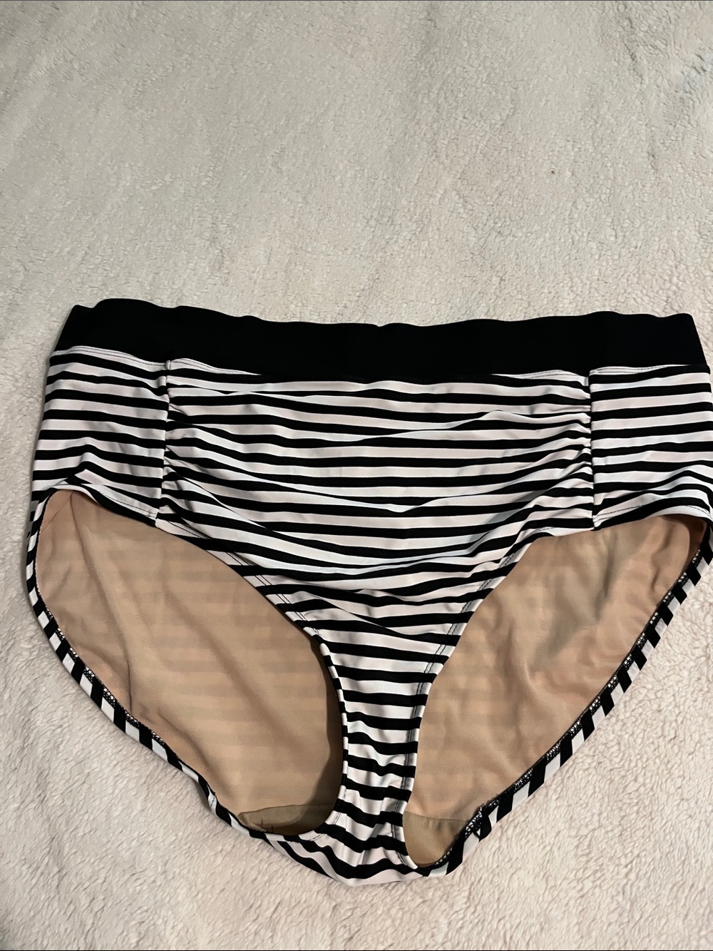 Cacique Black and White Striped High-Waist Swim Bottoms